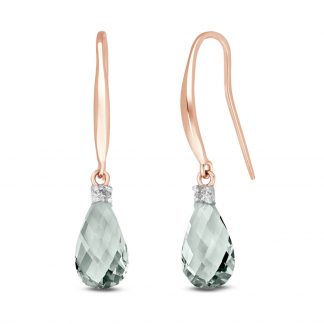 Green Amethyst & Diamond Drop Earrings in 9ct Rose Gold