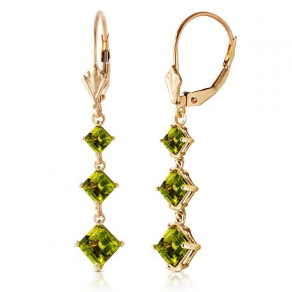 Peridot Three Stone Drop Earrings 4.79 ctw in 9ct Gold