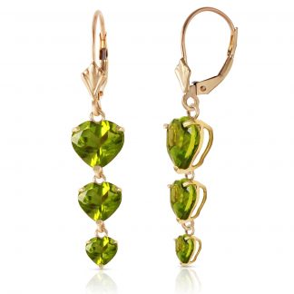 Peridot Triple Heart Drop Earrings 6 ctw in 9ct Gold