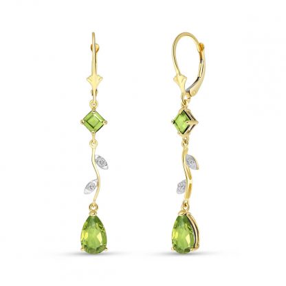 Peridot & Diamond Vine Branch Drop Earrings in 9ct Gold