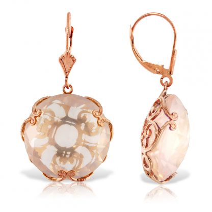 Rose Quartz Chequer Earrings 34 ctw in 9ct Rose Gold