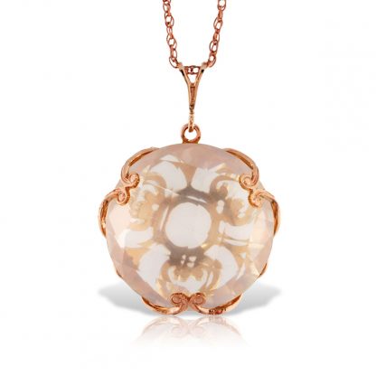 Rose Quartz Chequer Pendant Necklace 17 ct in 9ct Rose Gold