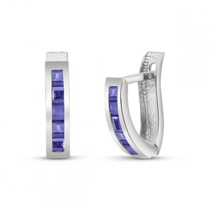 Tanzanite Acute Huggie Earrings 0.95 ctw in 9ct White Gold