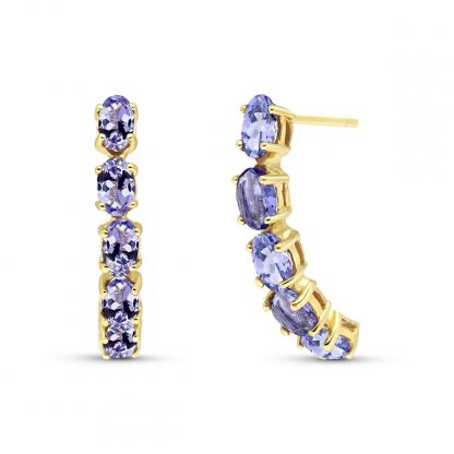 Tanzanite Linear Stud Earrings 2.5 ctw in 9ct Gold