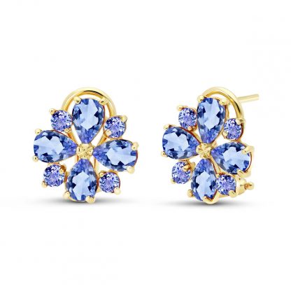 Tanzanite Sunflower Stud Earrings 4.85 ctw in 9ct Gold