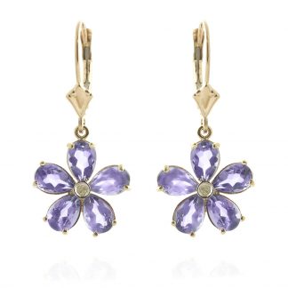 Tanzanite & Diamond Flower Petal Drop Earrings in 9ct Gold