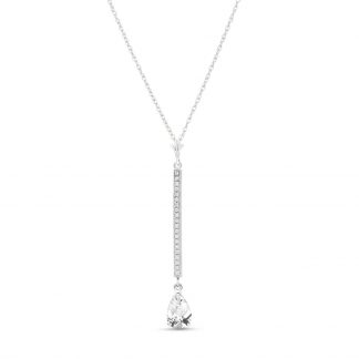 White Topaz & Diamond Bar Pendant Necklace in 9ct White Gold