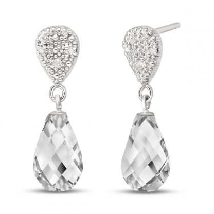 White Topaz & Diamond Droplet Earrings in 9ct White Gold
