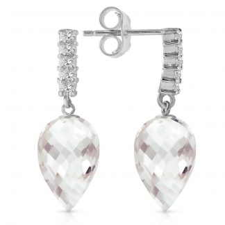 White Topaz & Diamond Stem Droplet Earrings in 9ct White Gold