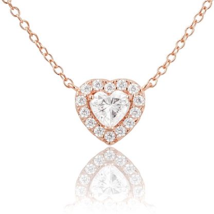 2 Carat Halo Heart Necklace/18K Rose Gold & Cubic Zirconia