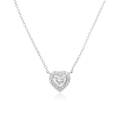 2 Carat Halo Heart Necklace/18K White Gold & Cubic Zirconia