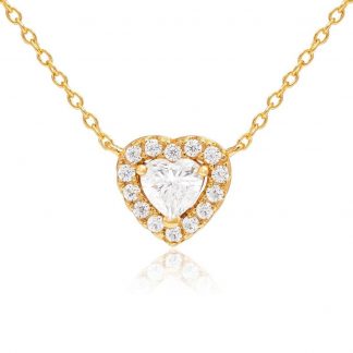 2 Carat Halo Heart Necklace/18K Yellow Gold & Cubic Zirconia