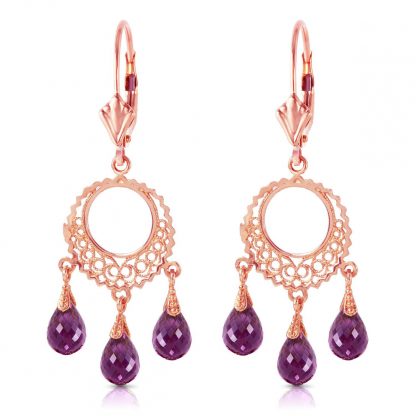 Amethyst Trilogy Drop Earrings 3.75 ctw in 9ct Rose Gold