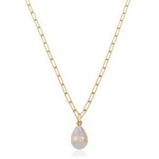 Baroque Pearl Teardrop Paperclip Necklace/18k Yellow Gold with Baroque Pearl