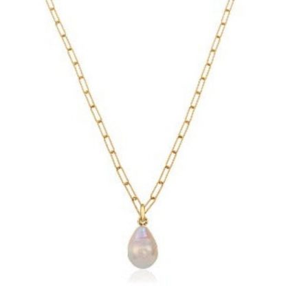 Baroque Pearl Teardrop Paperclip Necklace/18k Yellow Gold with Baroque Pearl