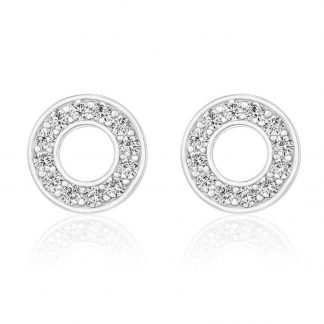 Circle Stud Earrings/18K White Gold & Cubic Zirconia