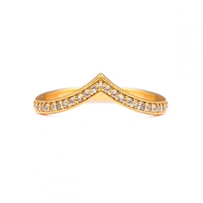 Curved V Stacker Ring/18k Yellow Gold & White Topaz