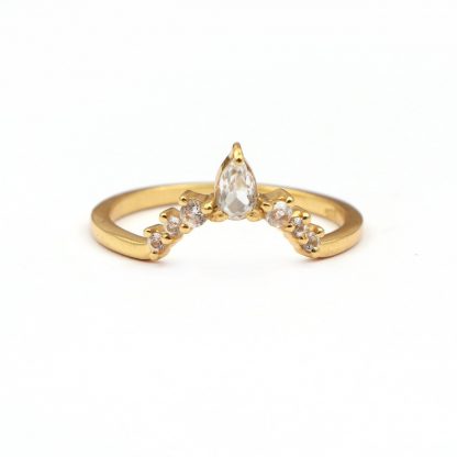 Elegant V Shaped Stacker Ring/18K Yellow Gold & White Topaz