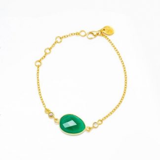 Green Onyx Bracelet/18k yellow Gold Vermeil & White Topaz