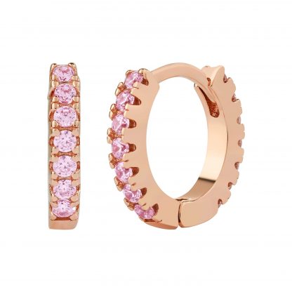 Huggie Earrings/18K Rose Gold & Premium Pink Cubic Zirconia