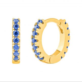 Huggie Earrings/18K Yellow Gold & Premium Sapphire Blue Cubic Zirconia