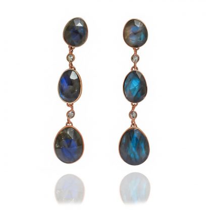 Moonlight Earrings/18k Rose Gold Vermeil with Labradorite & White Topaz