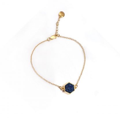 Night Sky Hexagon Bracelet/18k Yellow Gold & Titanium Druzy