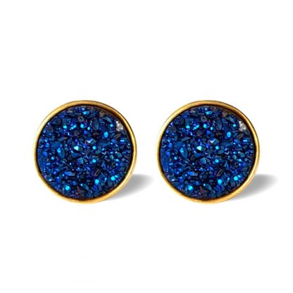 Night Sky Studs/18k Yellow Gold in Blue Titanium Druzy