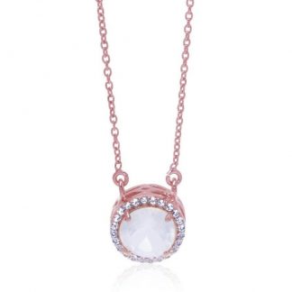 Princess Halo Necklace/18k Rose Gold with Rose Quartz & White Topaz