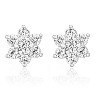 Snowflake Stud Earrings/18K White Gold & Cubic Zirconia