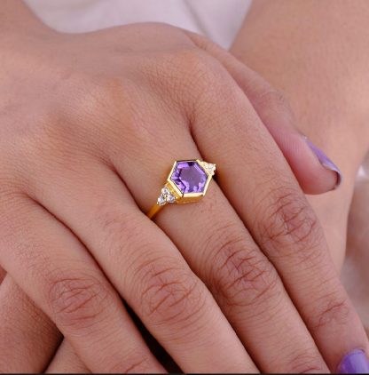 The Venus Ring/18k Yellow Gold Vermeil Purple Amethyst & White Topaz