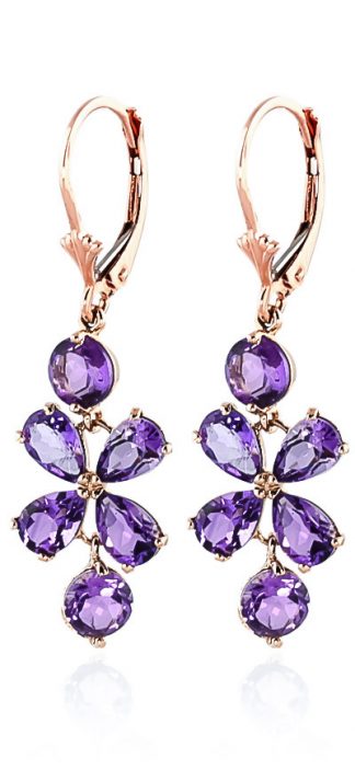 Amethyst Blossom Drop Earrings 5.32 ctw in 9ct Rose Gold