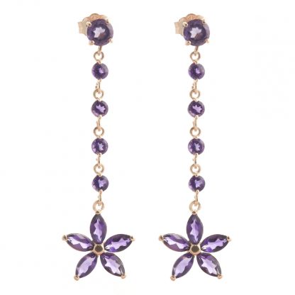 Amethyst Daisy Chain Drop Earrings 4.8 ctw in 9ct Rose Gold