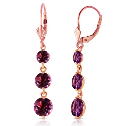 Amethyst Trinity Drop Earrings 7.2 ctw in 9ct Rose Gold