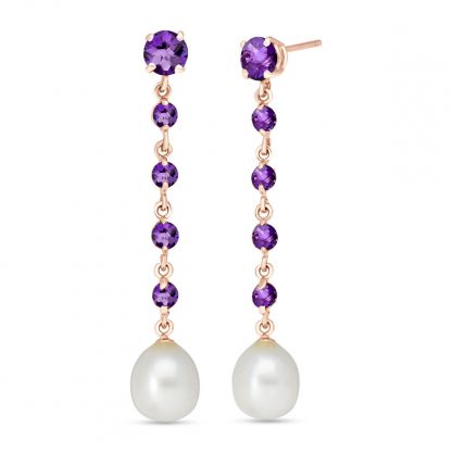 Amethyst & Pearl by the Yard Drop Earrings in 9ct Rose Gold