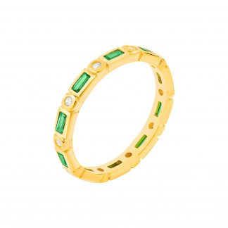 Emerald Green Art Deco Ring/18k Yellow Gold & Premium Cubic Zirconia