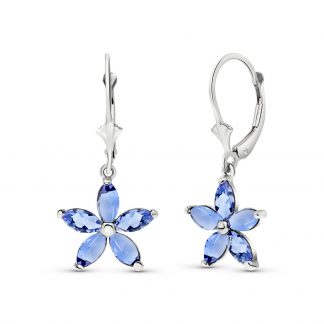 Tanzanite Flower Star Drop Earrings 2.8 ctw in 9ct White Gold