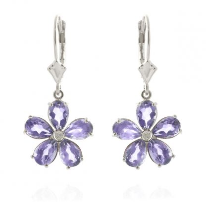 Tanzanite & Diamond Flower Petal Drop Earrings in 9ct White Gold