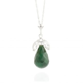 Emerald & White Topaz Snowdrop Pendant Necklace in 9ct White Gold