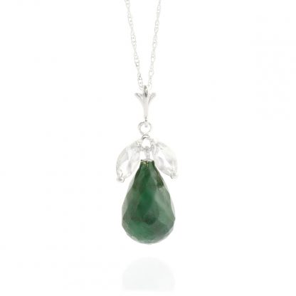 Emerald & White Topaz Snowdrop Pendant Necklace in 9ct White Gold