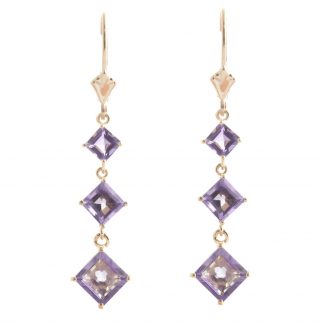 Amethyst Three Stone Drop Earrings 4.79 ctw in 9ct Rose Gold