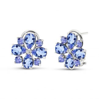 Tanzanite Sunflower Stud Earrings 4.85 ctw in 9ct White Gold