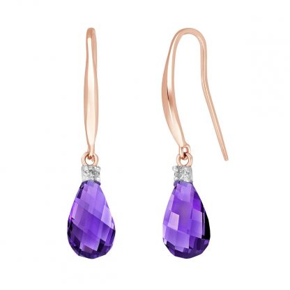 Amethyst & Diamond Drop Earrings in 9ct Rose Gold