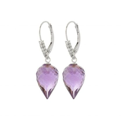 Amethyst & Diamond Drop Earrings in 9ct White Gold