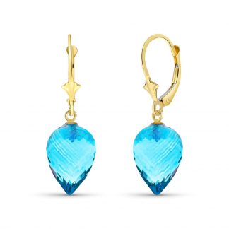 Blue Topaz Briolette Drop Earrings 22.5ctw in 9ct Gold