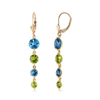 Blue Topaz & Peridot Quadruplo Drop Earrings in 9ct Gold