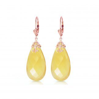 Briolette Cut Yellow Onyx Earrings 36.5ctw in 9ct Rose Gold
