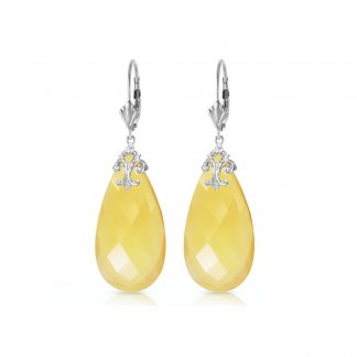 Briolette Cut Yellow Onyx Earrings 36.5ctw in 9ct White Gold