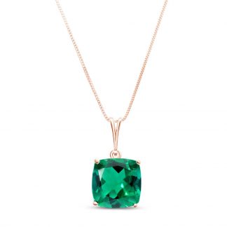 Cushion Cut Lab Grown Emerald Pendant Necklace 3.1ct in 9ct Rose Gold
