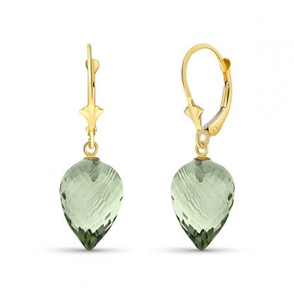 Green Amethyst Briolette Drop Earrings 19ctw in 9ct Gold